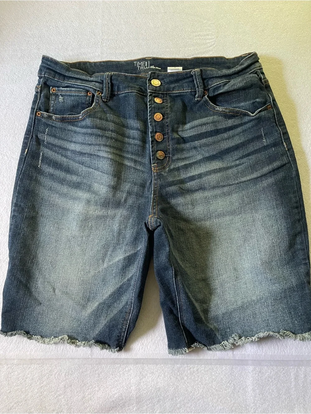 Time and Tru Dark Blue High-Rise Denim Bermuda Shorts